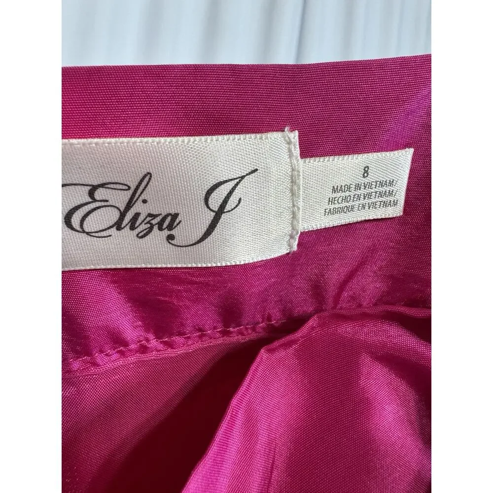 Eliza J Faux Wrap Ruffle Detail Asymmetrical High Low Skirt Barbie Pink Size 8